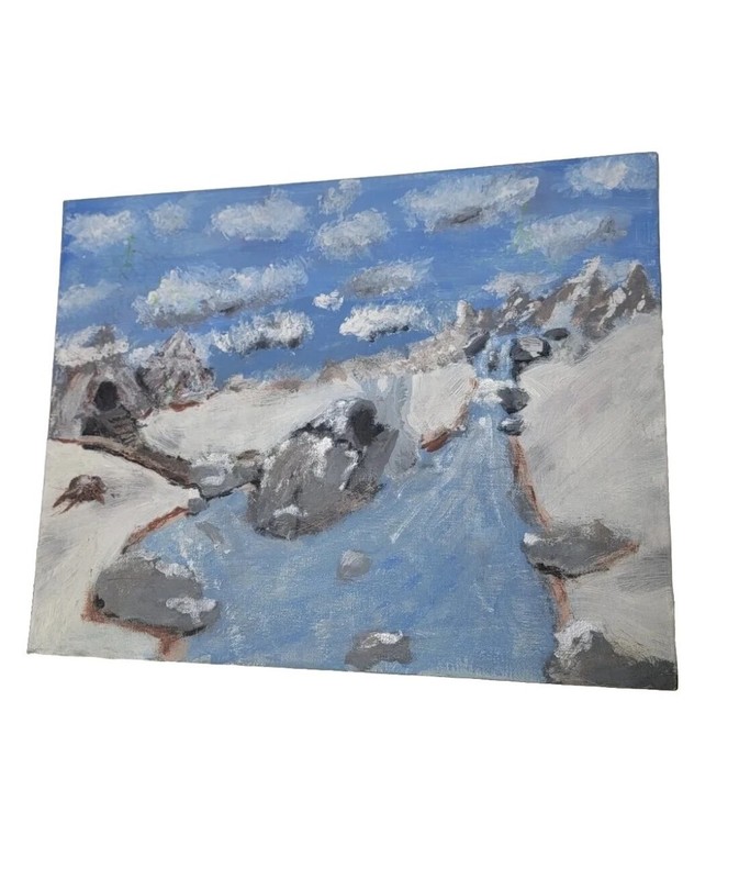 Hand Painted Art Artwork Painting Paint Cabin Winter River Landscape 14″ x 11″