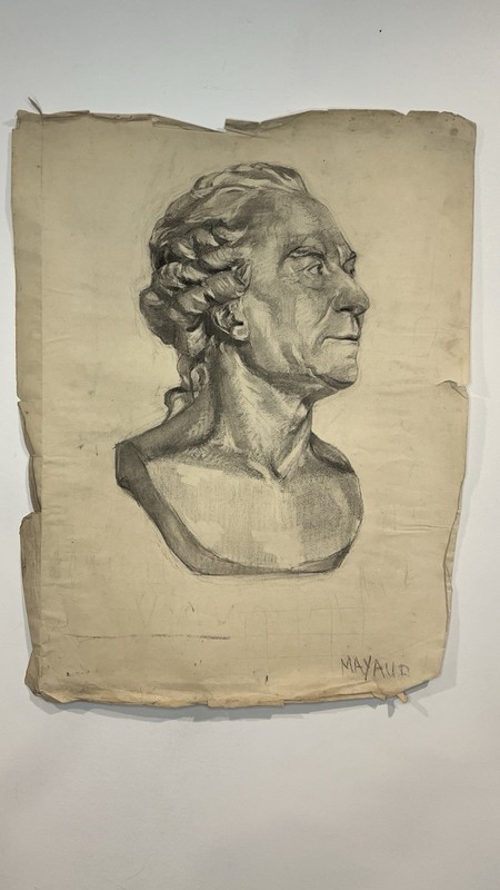 Two Sided Antique French Charcoal Sketch