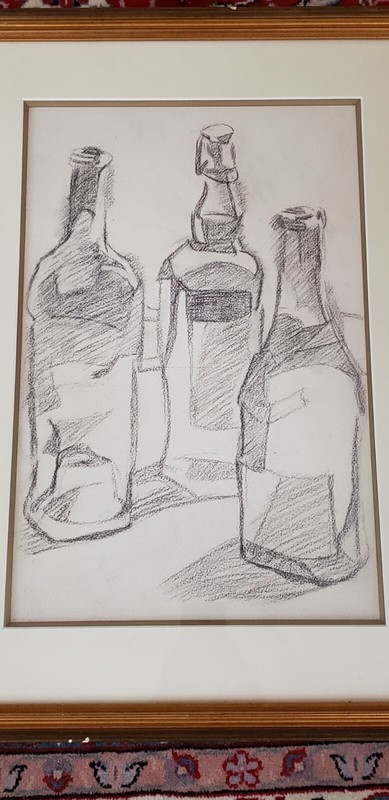 Three Bottles charcoal on paper painting gallery