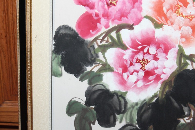 Chinese Painting Red Rose Flowers Signed Stamped Framed Chinese Painting gallery