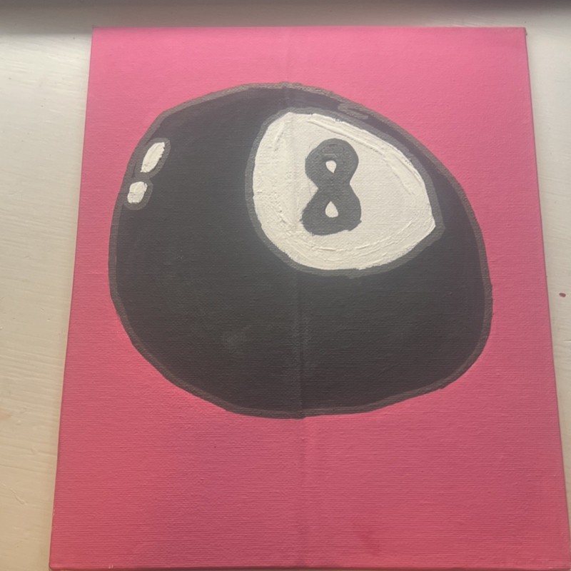 Acrylic Painting Contemporary Art Billiards 8 Ball on Pink Canvas Original