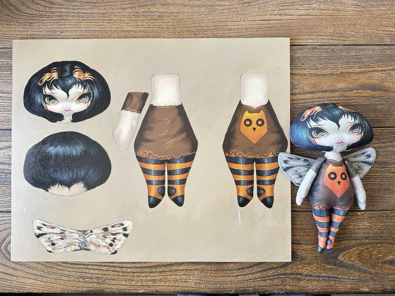 Owlyn doll design on Wood Board and Plush Doll by Jasmine Becket Griffith 2013