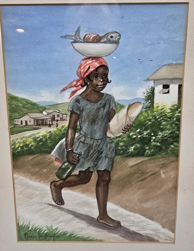 Jamaican Artist Gloria Heighington Signed Watercolor Painting-Young Girl Rural gallery