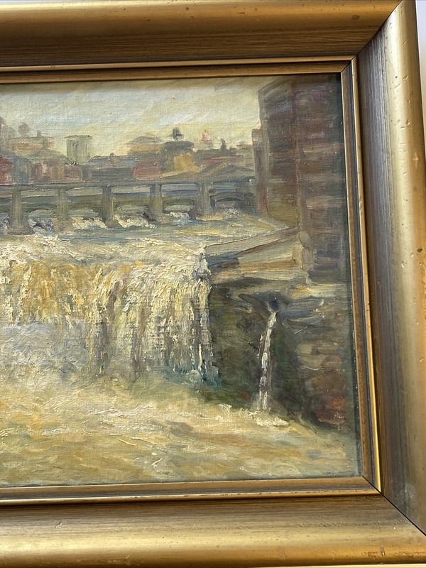 Antique Industrial Wpa Era Painting Landscape American Dam landscape Urban City gallery