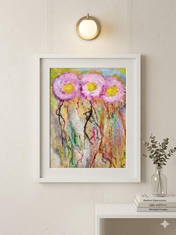 Original Pink Floral Abstract Painting – 12×16 Hand‑Painted Modern Art Canvas