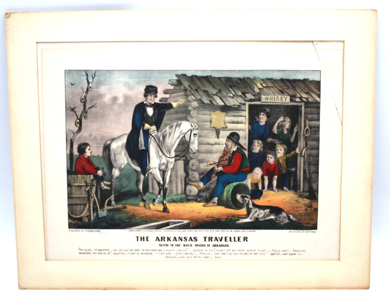 Back Woods ARKANSAS WHISKEY & Lodging CURRIER & IVES ORIG Stone Lithograph 11×15