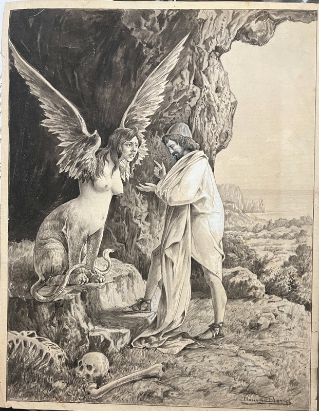 Marius Barret (1865-1929) Oedipus et Le Sphinx, Circa 1890 Symbolist Art Nouveau