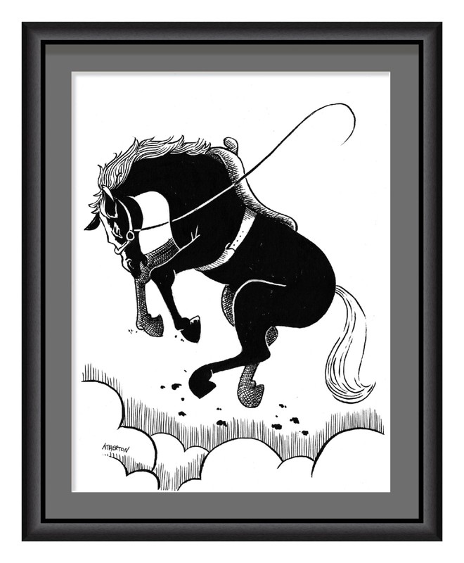 Atherton 9×12 Original Pen and Ink Illustrative Painting «Wild horse» signed