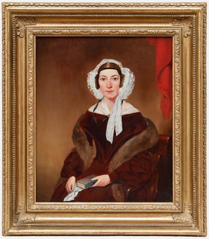 English School Mid 19th Century Oil – Lady in Lace and Fur
