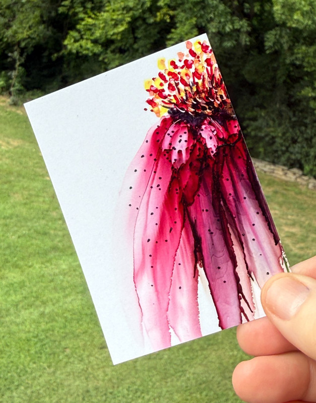 ACEO #081 Alcohol Ink Pink Flower, Blown Petal, Hand Painted, Original