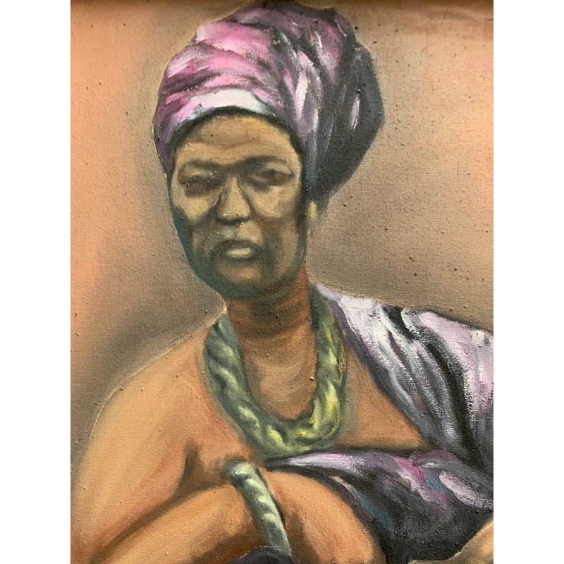 Original 1995 Signed Oil Painting by W.K. Adzraku of Adowa Dancer South African gallery