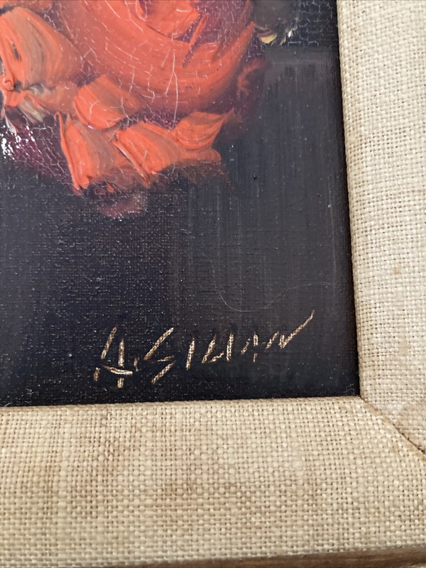 Oil On Canvas Flower Painting Signed A.Silver Layered Wooden Frame 16x18” gallery