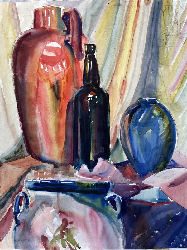 Audrey Skaling (New York 1912-2009) Vibrant Watercolor WPA Still Life Painting