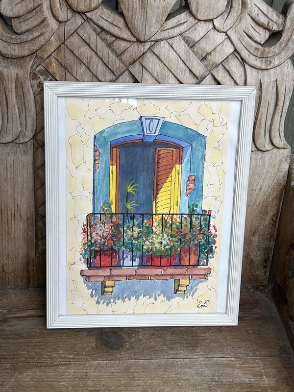 Set -Two Colorful Tropical Original Watercolor Paintings Puerto Vallarta Framed gallery