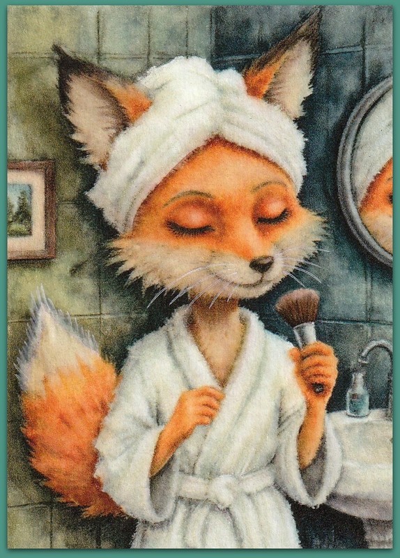 ACEO 2.5x3.5 watercolor painting - lot 26 - fox kitty beauty cute cozy tale gallery