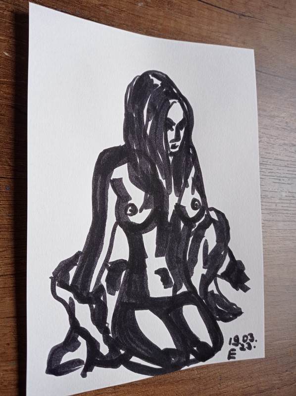 Original Drawing Erotic Female Body Graphics Art Sketch Marker Illustration 8х6" gallery