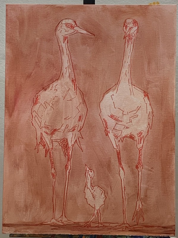 Hand Painted Original Sandhill Cranes by Jeff Miller, Not a print, Signed gallery