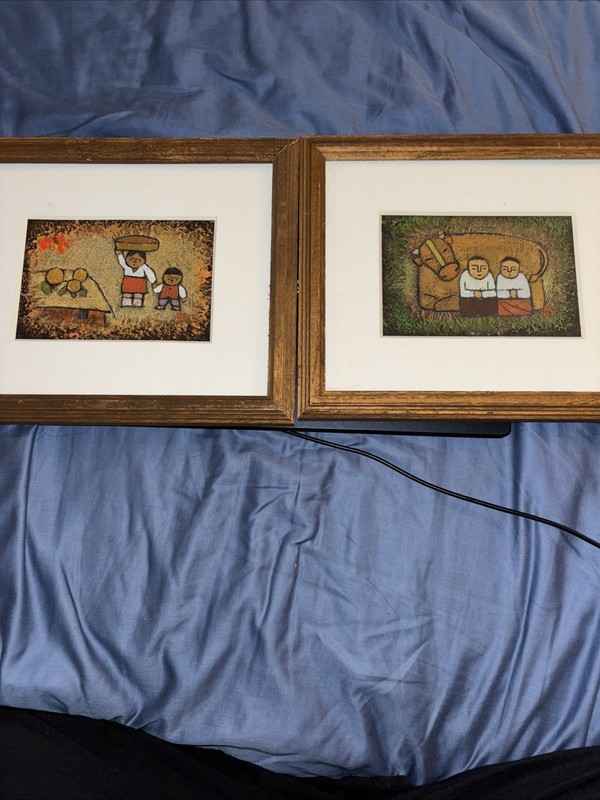 PAIR SYMBOLISTIC ASIAN WOMEN PAINTINGS Signed M?