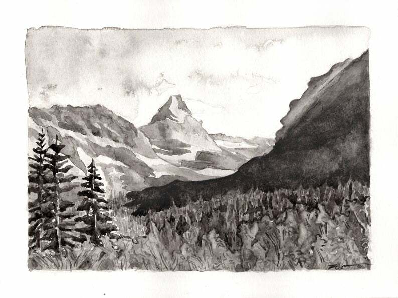 Mountana Mountanas Watercolor Landscape painting 8.5×11 print, wall art A Irene