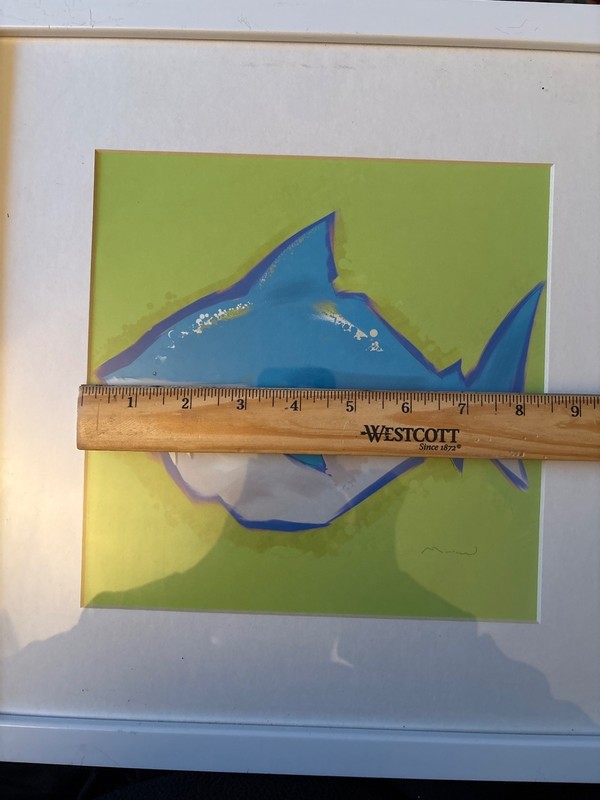 Blue Fishes Print of Oil Painting 9.5” c 9.5” Ocean art Shark Underwater world gallery