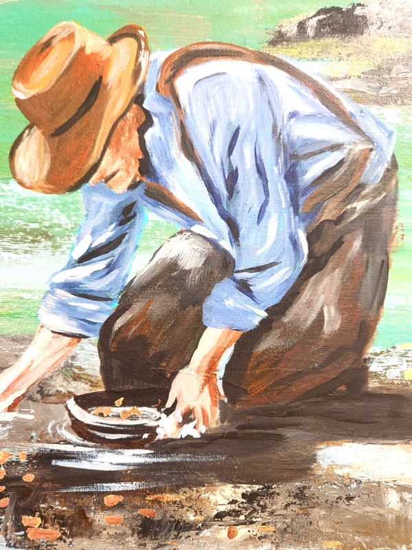 Gold Panning Painting 16x20 Original Western Prospector Wall Art Rustic Decor gallery