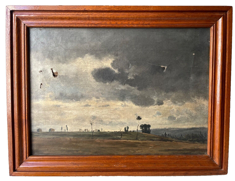 TO RESTORE 19thC Barbizon – OIl Canvas Painting – Landscape of the Plain