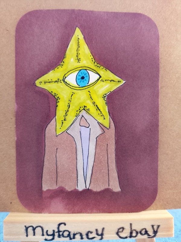 ACEO ATC Creepy star head creature Summerween painting new 3.5″ x 2.5″ myfancy