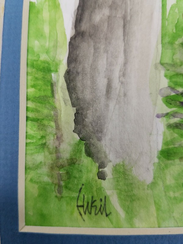 Matted Watercolor Signed Unknown Artist Nature Forest Original Artwork VGC gallery