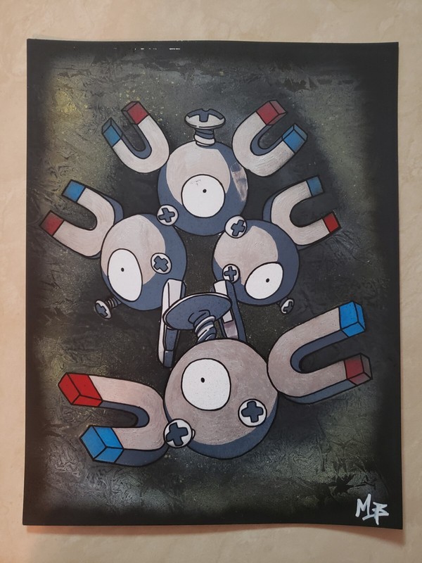 Hand Painted Pokémon (Magneton Evolution Art)