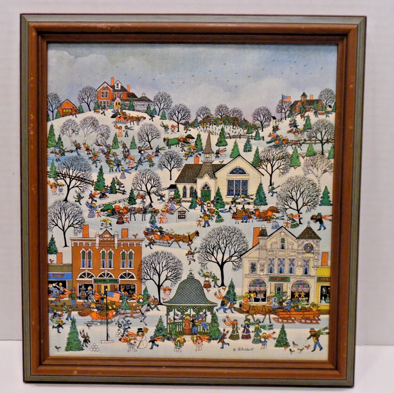 Jo Sickbert Litho on Canvas-Choir Practice in Winter-Framed-12×14-AMERICANA-SALE