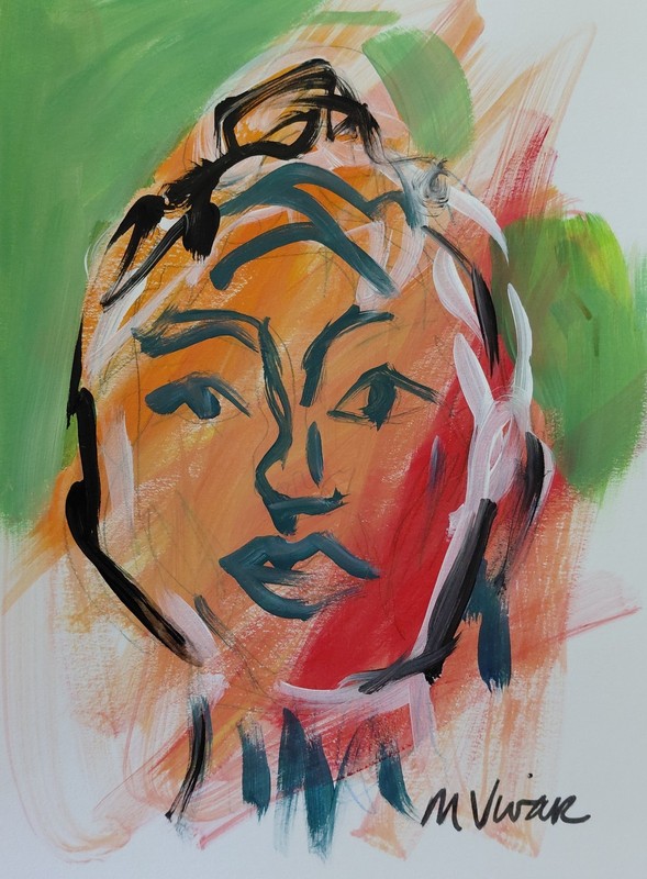 MONA VIVAR 12 x 9 Abstract Contemporary Woman Face Original Art Painting