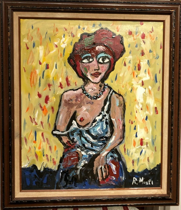 Rocco Monticolo, R Monti, Abstract Semi Nude Woman Portrait. Oil painting