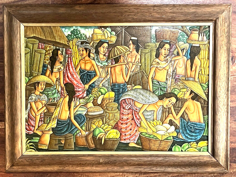 SUASA PAINTING UBUD BALI FOLK VINTAGE ART MASTER 23″ x 31″ Framed