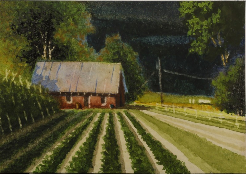 Laytonfield 54, Farm Landscape, ACEO Original, Watercolor, 2.5×3.5, Signed