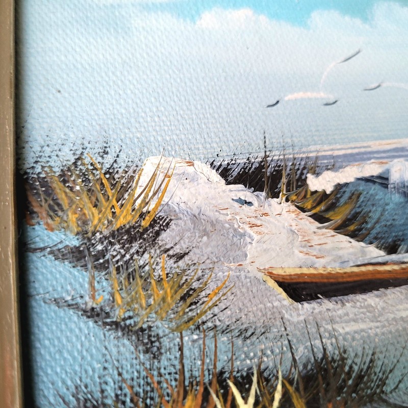 Vtg Seaside Beach Birds Seagull Classy Gold Gild 8x9 Frame Oil Painting gallery