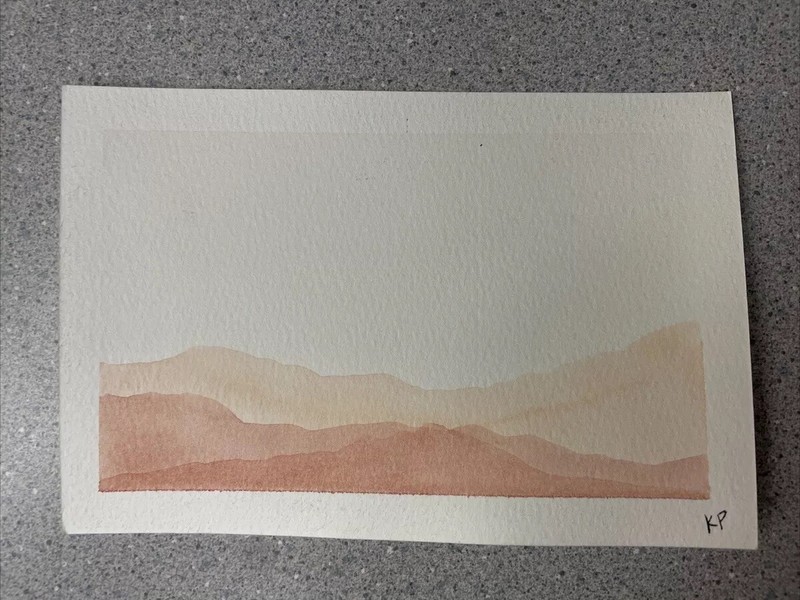 Rosy Mountain Watercolor Landscape