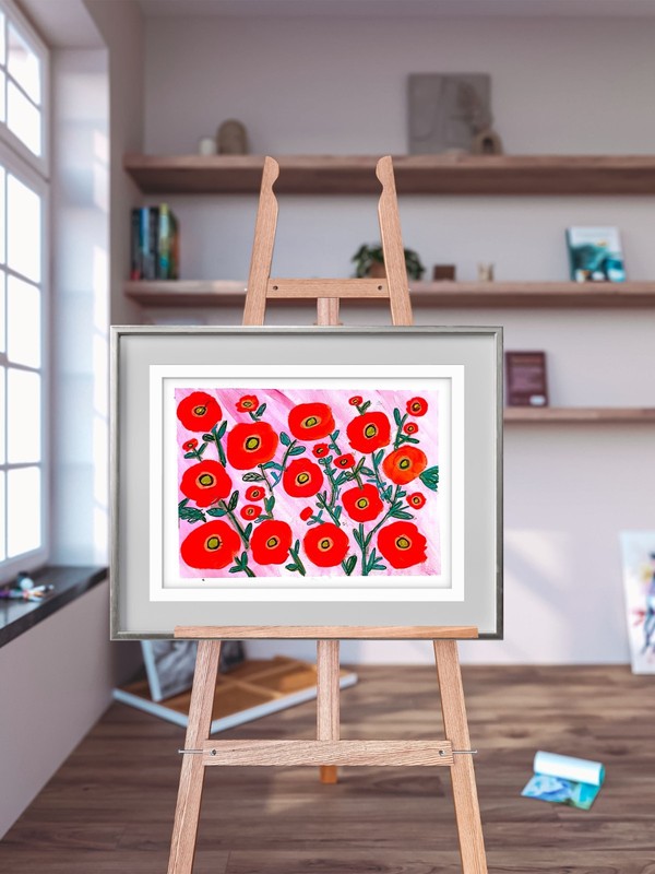 Red Poppies Contemporary Expressionist Original Acrylic Painting 9x12 Paper gallery
