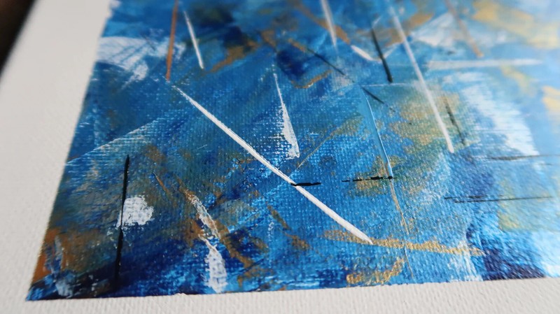 Original Abstract Mt. Fuji Japan Mountain Painting 10" x 8" x 3/4" Blue Gold gallery