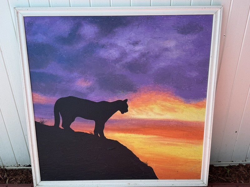 Puma Sunset Acrylic Painting Wood Board 36” X 36” Painted By Fred Acosta