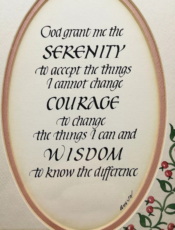 SERENITY PRAYER CALLIGRAPHY FRAMED WATERCOLOR ART MONTANA RUTH JOY 1989 ORIGINAL gallery