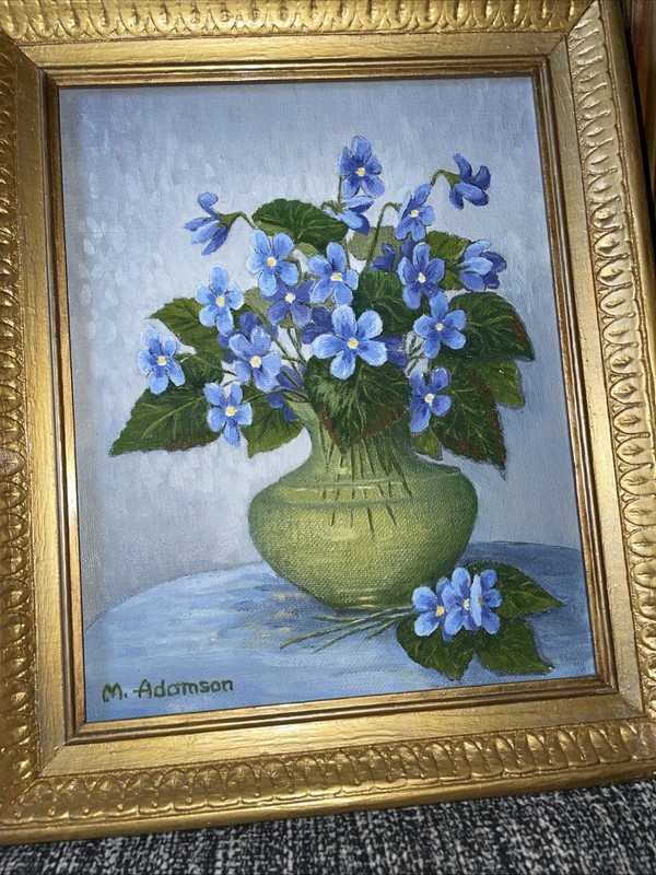 Oil Painting By “Martha Adamson” Titled Violets – Signed And Framed