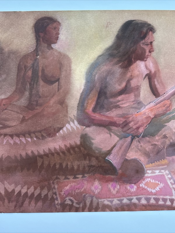 DONALD PUTNAM PAINTING PUTT NATIVE AMERICAN INDIAN NUDE RUG BLANKET RIFLE MAN gallery