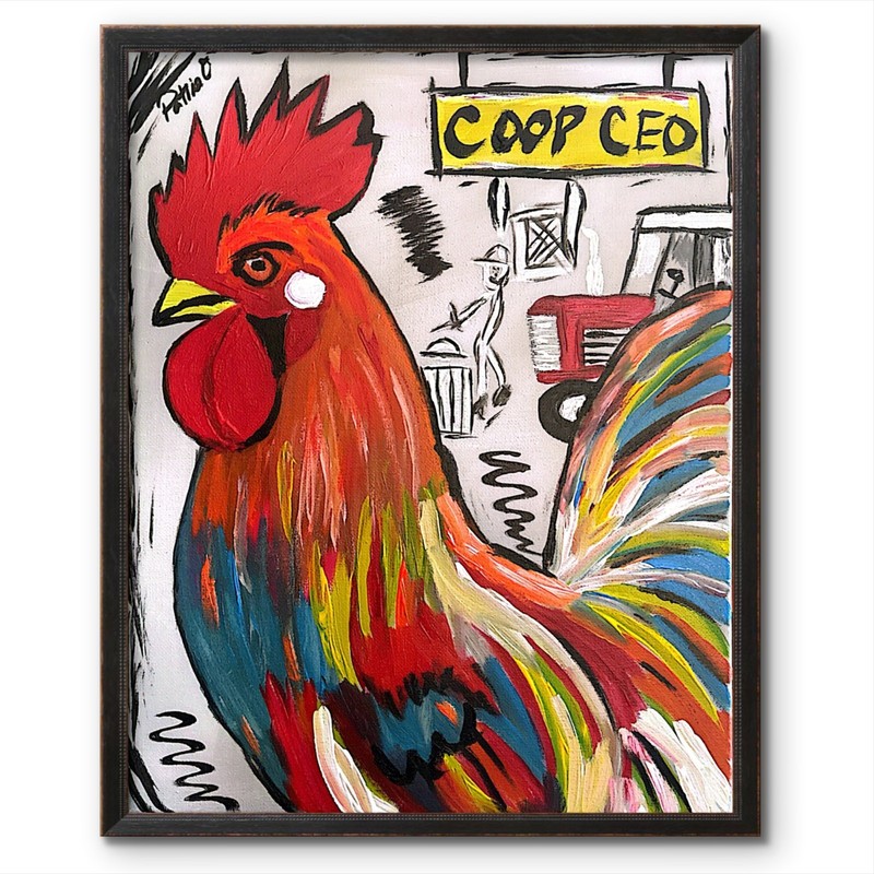 Rooster Coop CEO Painting Original Signed 11×14 Acrylic Canvas Modern Wall Art