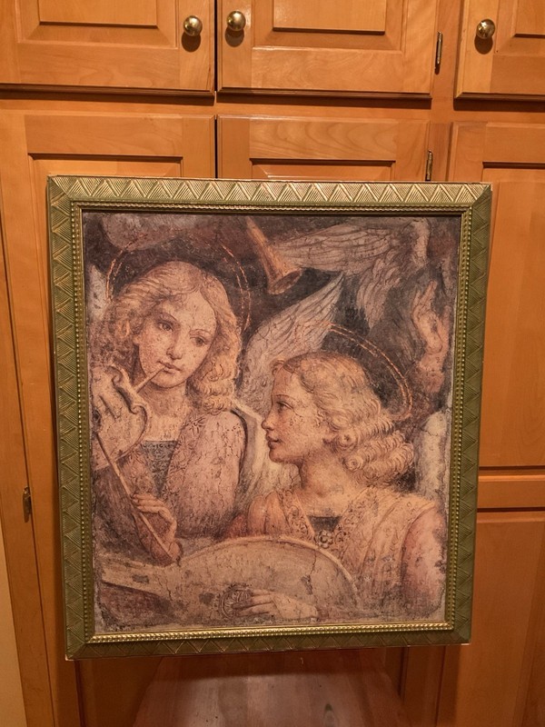 Michelangelo Trumpet Angels Canvas Art Framed 30 x 35 Vintage Painting Wall Art