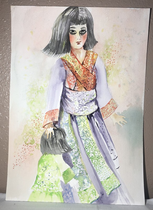 Watercolor Painting Portrait Girl Joan Perry Original Vintage Art 14” W x 20” H gallery