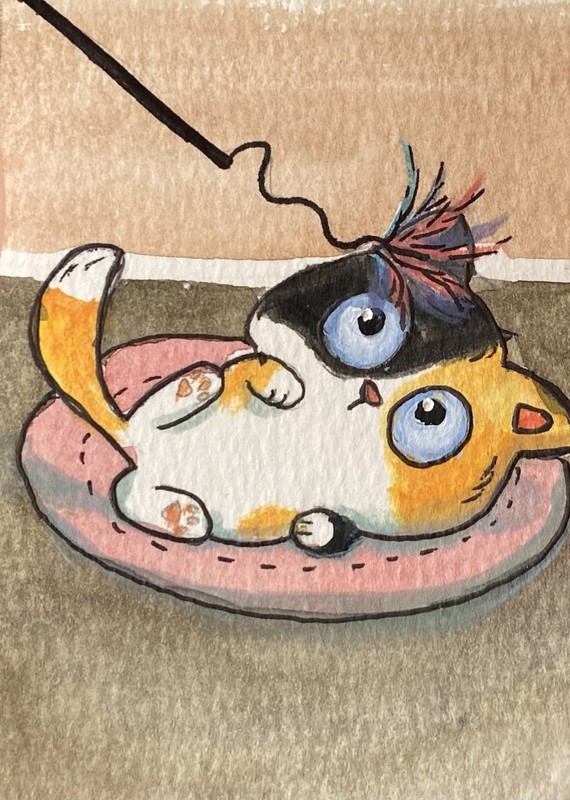 ACEO Original Mixed Media Painting Art Cat
