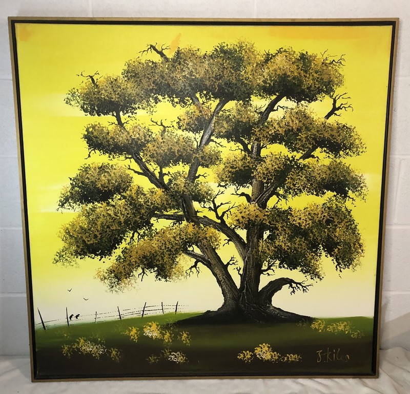 Large Original Kiles Oil On Canvas Painting Autumn Fall Tree Leaves Yellow 37×37