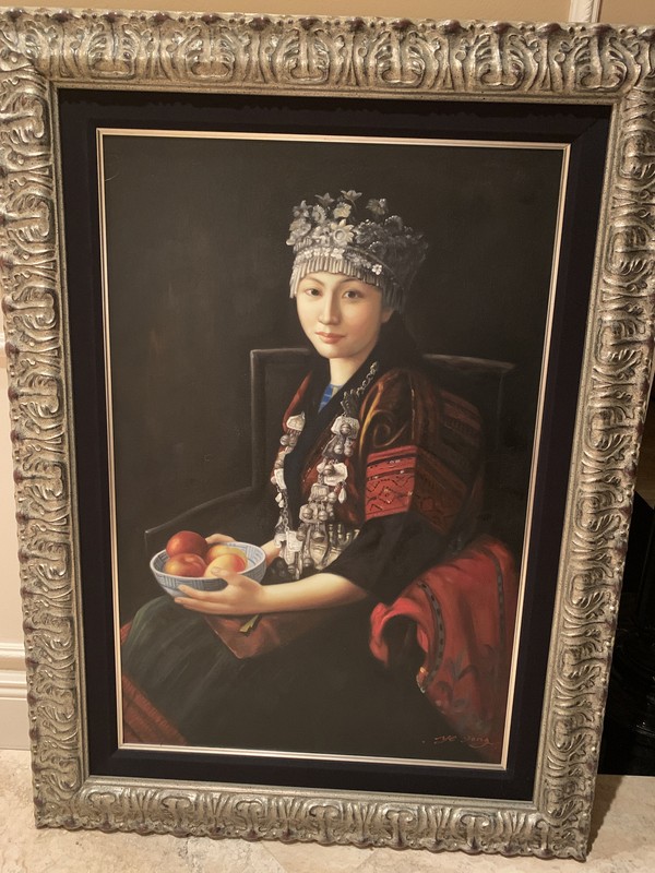 Huge Signed Asian Oriental Princess Woman Oil Painting Custom Framed & Matted!