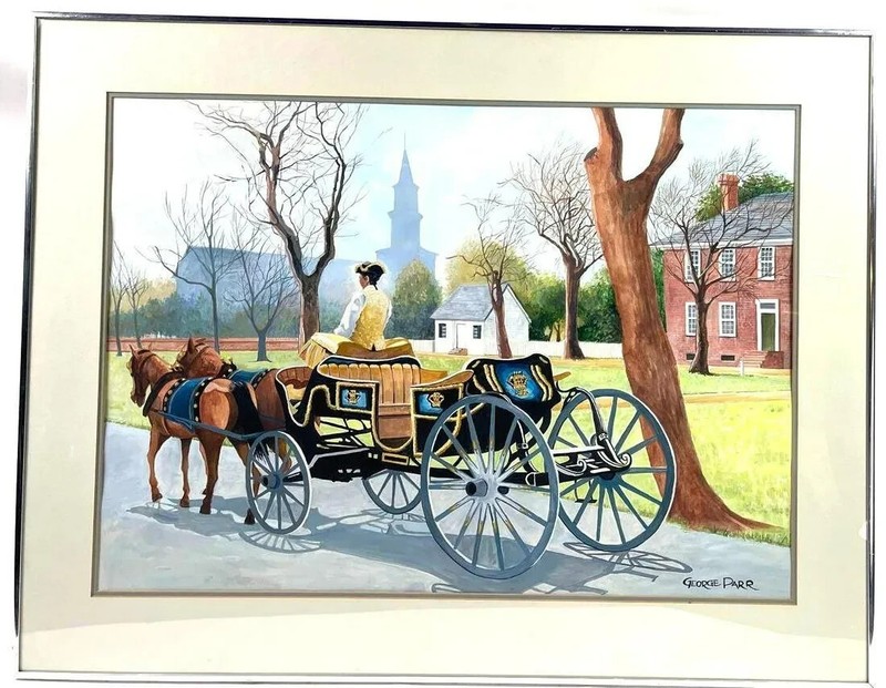 Williamsburg Carriage Ride Wythe House Original Gouache on Paper by George Parr