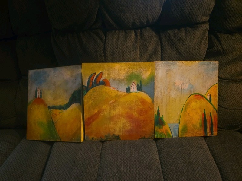 Janet Weed Beaver Landscape Art Set – 2003 Tuscan Trio, 3 Panels (12”x11” each)